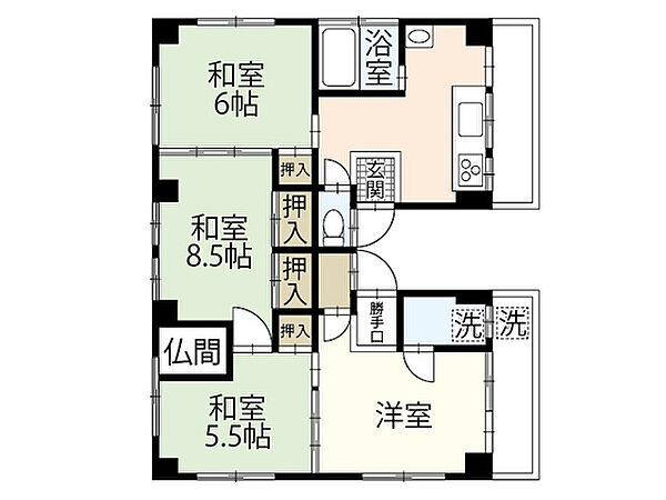 広島県広島市中区舟入幸町(賃貸マンション4DK・4階・64.00㎡)の写真 その2