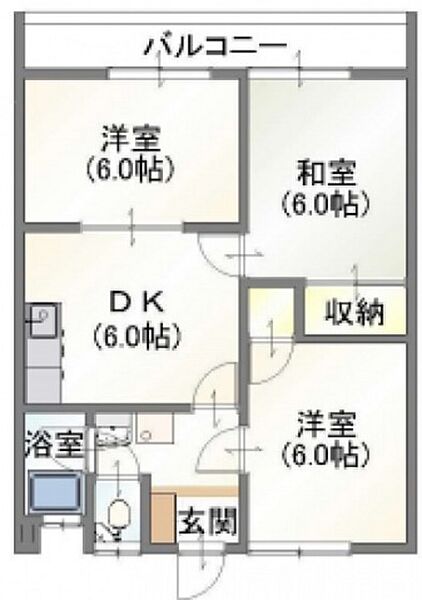 広島県広島市南区旭1丁目(賃貸マンション3DK・2階・52.65㎡)の写真 その2