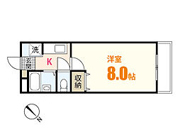 ウイング川内 1Kの間取図画像
