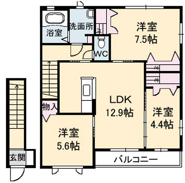 広島県広島市安佐南区山本7丁目(賃貸アパート3LDK・2階・73.71㎡)の写真 その2