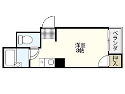 リボン金屋町マンション 6階ワンルームの間取り