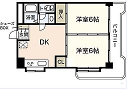 ヴェナビスタ 2階2DKの間取り