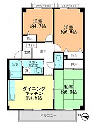 フォブール八木Ｃ棟 2階3DKの間取り