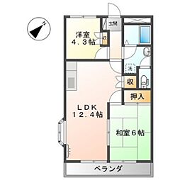 エクセレンス東野 3階2LDKの間取り