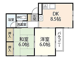 向洋細川ビル 3階2DKの間取り