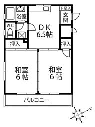 カルチェ佐川 2DKの間取図画像