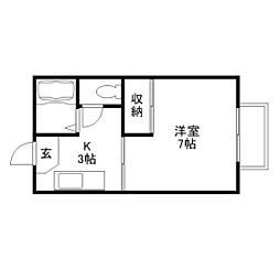沖野ハイツ 1DKの間取図画像
