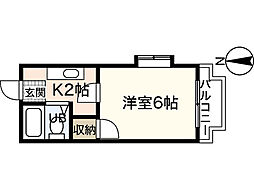 ホワイトパレス長束 1Kの間取図画像