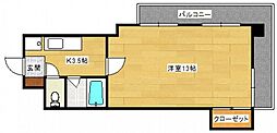 第1木本ビル 1DKの間取図画像