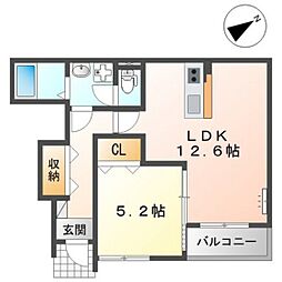 ライブリーポスト江波 1LDKの間取図画像