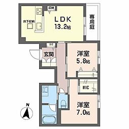 ラウンドヒルズK 2LDKの間取図画像