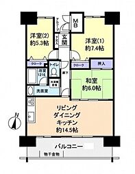 アスレ東原2番館 3LDKの間取図画像