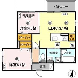 広島市東区温品2丁目アパート 2LDKの間取図画像