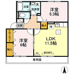 ヴィルヌーブマスダB 2LDKの間取図画像