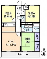 ヴィラ平林,2 3LDKの間取図画像