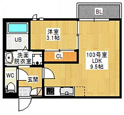 グランティック五日市ハル 1LDKの間取図画像