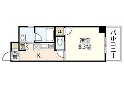 GoldCourt楽々園 1Kの間取図画像
