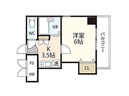 パークサイド大手町 1Kの間取図画像