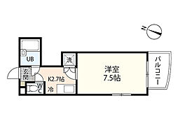 セントラルリバー東原 1Kの間取図画像