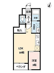 エスリーB棟 1LDKの間取図画像