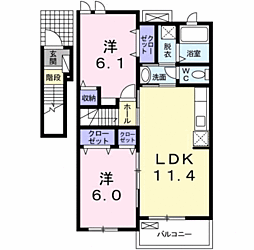 セイバリー千代田B 2LDKの間取図画像