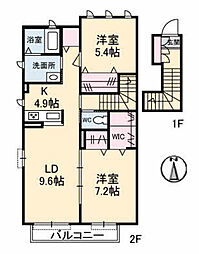 シャーメゾン城山 2LDKの間取図画像