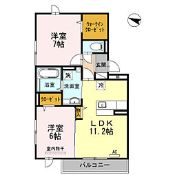 プリメーラ城ヶ丘上1 2LDKの間取図画像