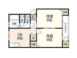 サンハイツ温品 2DKの間取図画像