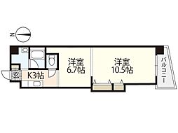 パステロアロッジオ45東蟹屋 2Kの間取図画像