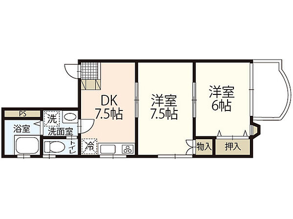 広島県広島市東区光町2丁目(賃貸マンション2DK・4階・40.62㎡)の写真 その2