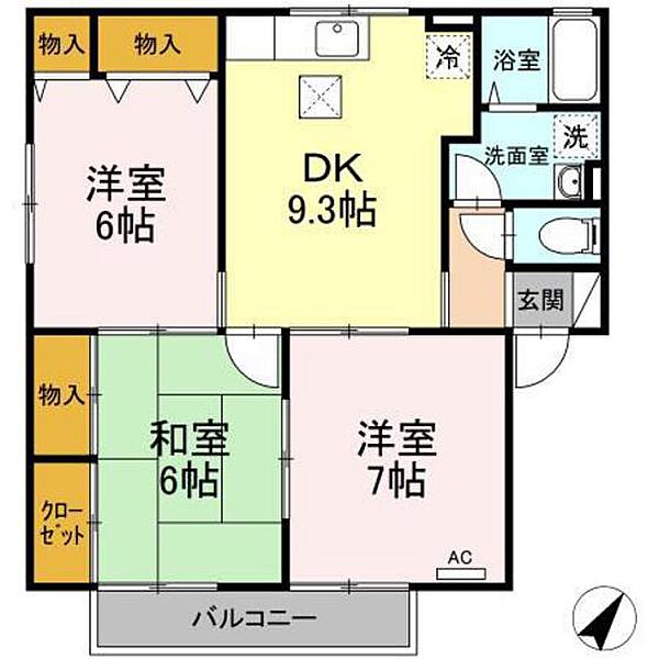 広島県広島市東区中山東3丁目(賃貸アパート3DK・1階・62.90㎡)の写真 その2