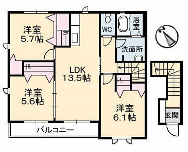 ガーデンヴィラSAKURA　B棟 ｜広島県広島市安佐南区川内3丁目(賃貸アパート3LDK・2階・72.72㎡)の写真 その2