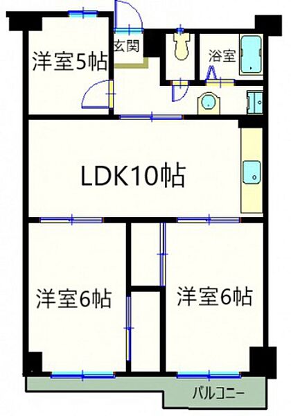 広島県広島市東区光町2丁目(賃貸マンション3LDK・4階・64.50㎡)の写真 その2