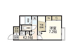 レオパレスはなみずき 1階1Kの間取り