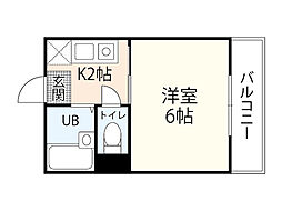 カーサ大正 4階1Kの間取り