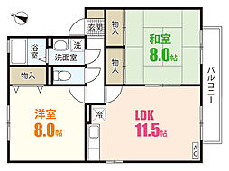 セジュール友清D 2LDKの間取図画像