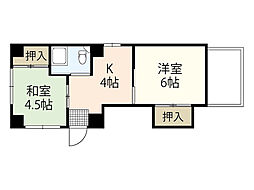 JR山陽本線 横川駅 徒歩18分の賃貸マンション 4階2Kの間取り