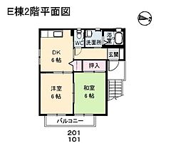 クレール五日市駅前　E棟 2階2DKの間取り