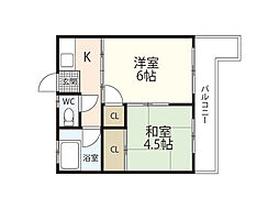 藤井ビル 2Kの間取図画像