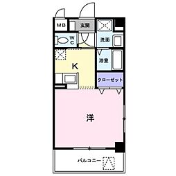 カルフ−ル緑井 2階1Kの間取り