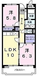 セントラルヒルズ 4階2LDKの間取り