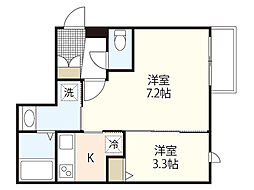 月光南観音弐番館 2階1LDKの間取り
