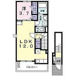 グロース　ブルーメ　城山 2階1LDKの間取り
