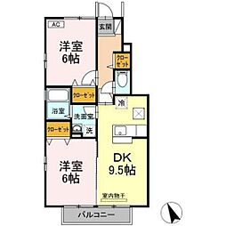 ビューテラス山本 2DKの間取図画像