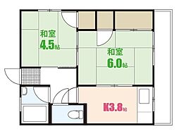 津田コーポ 2Kの間取図画像