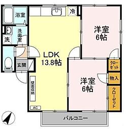 セジュール長居A 2LDKの間取図画像
