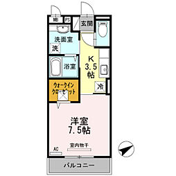 ル・メルシェ 1Kの間取図画像