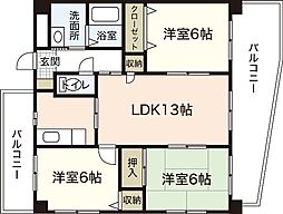 エラーヴル楽々園 3LDKの間取図画像