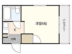 大地第2ビル 1Kの間取図画像