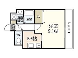 クローバー大町 1Kの間取図画像